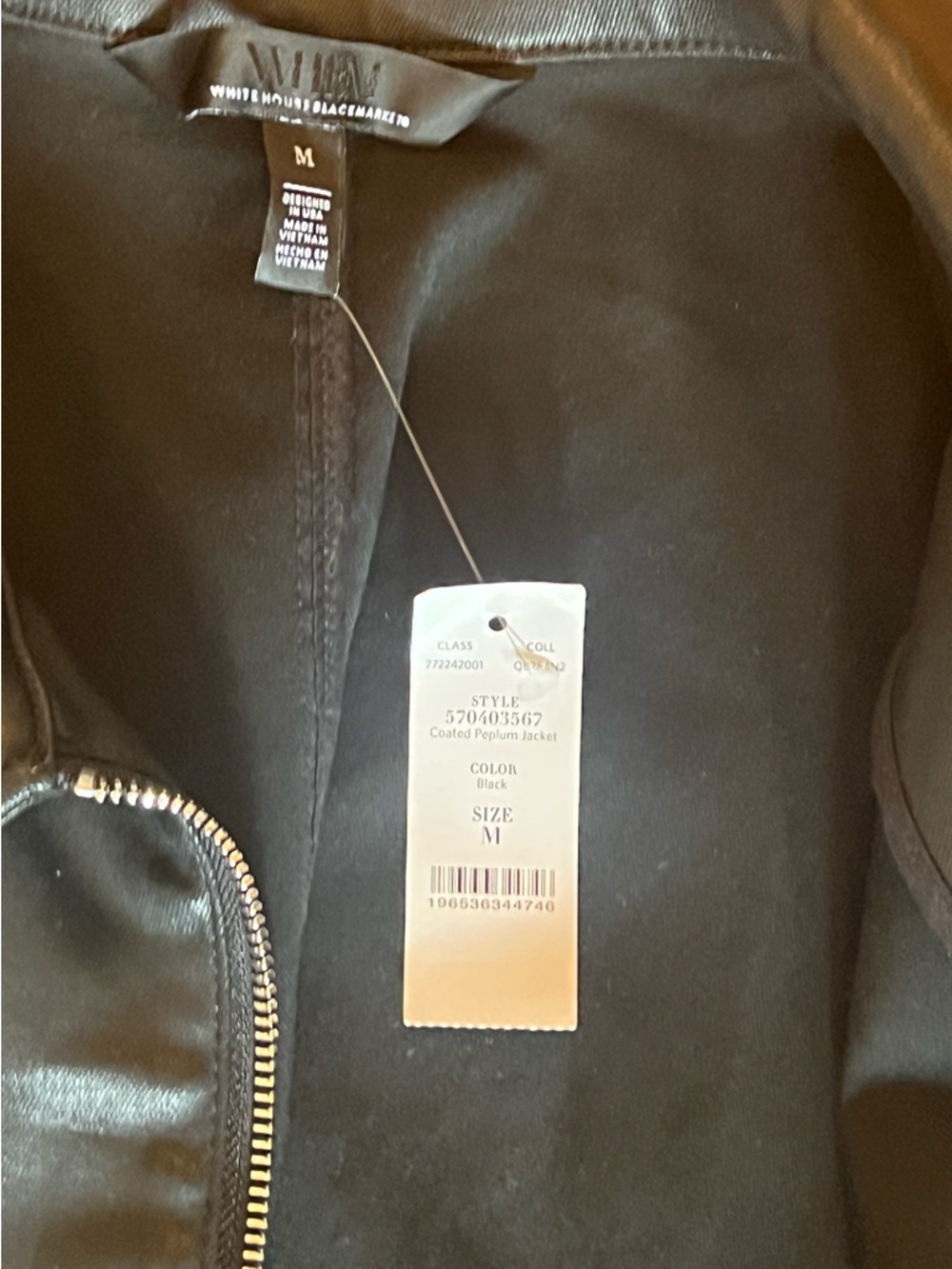 NWT- White House Black Market Peplum Coated Denim Jacket in Black Size M - Picture 8 of 10
